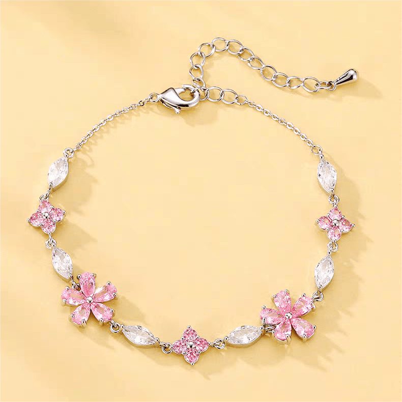 Pink Crystal Cherry Blossom Bracelet - ArtGalleryZen