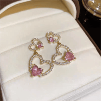 Thumbnail for Pink Crystal Dangle Heart Earrings - ArtGalleryZen