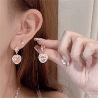 Thumbnail for Pink Crystal Dangling Heart Earrings - ArtGalleryZen