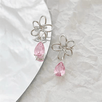 Thumbnail for Pink Crystal Floral Dangle Ear Cuff Earrings - ArtGalleryZen