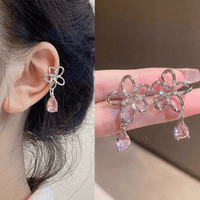 Thumbnail for Pink Crystal Floral Dangle Ear Cuff Earrings - ArtGalleryZen