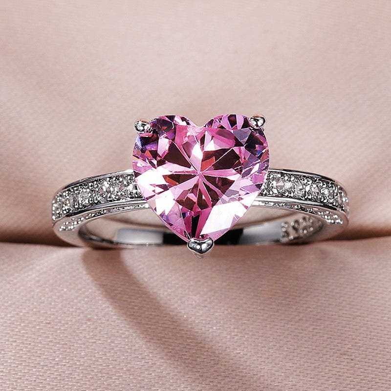 Pink Crystal Heart Ring - ArtGalleryZen