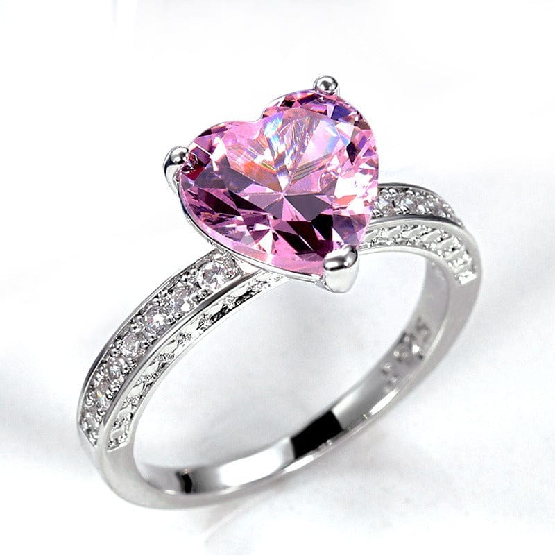 Pink Crystal Heart Ring - ArtGalleryZen