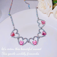 Thumbnail for Pink Crystal Hollow Heart Necklace - ArtGalleryZen