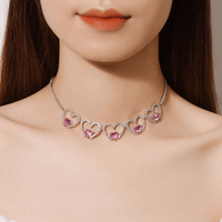 Thumbnail for Pink Crystal Hollow Heart Necklace - ArtGalleryZen