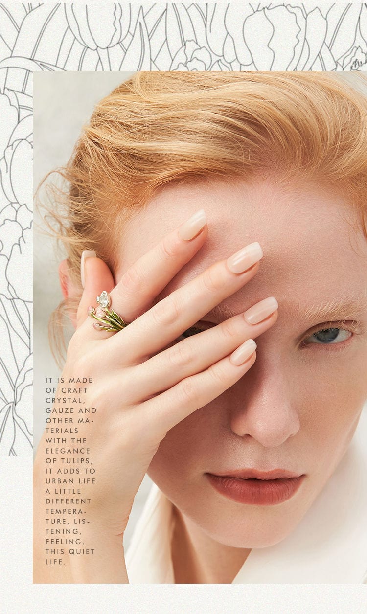 Pink Crystal Inlaid Enamel Tulip Ring - ArtGalleryZen