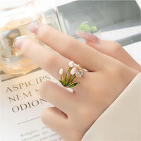 Thumbnail for Pink Crystal Inlaid Enamel Tulip Ring - ArtGalleryZen