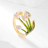 Thumbnail for Pink Crystal Inlaid Enamel Tulip Ring - ArtGalleryZen