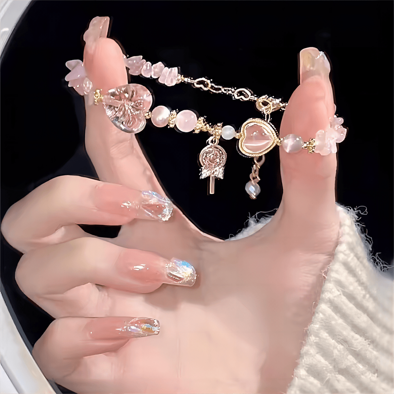 Pink Crystal Lollipop Opal Heart Bracelet - ArtGalleryZen