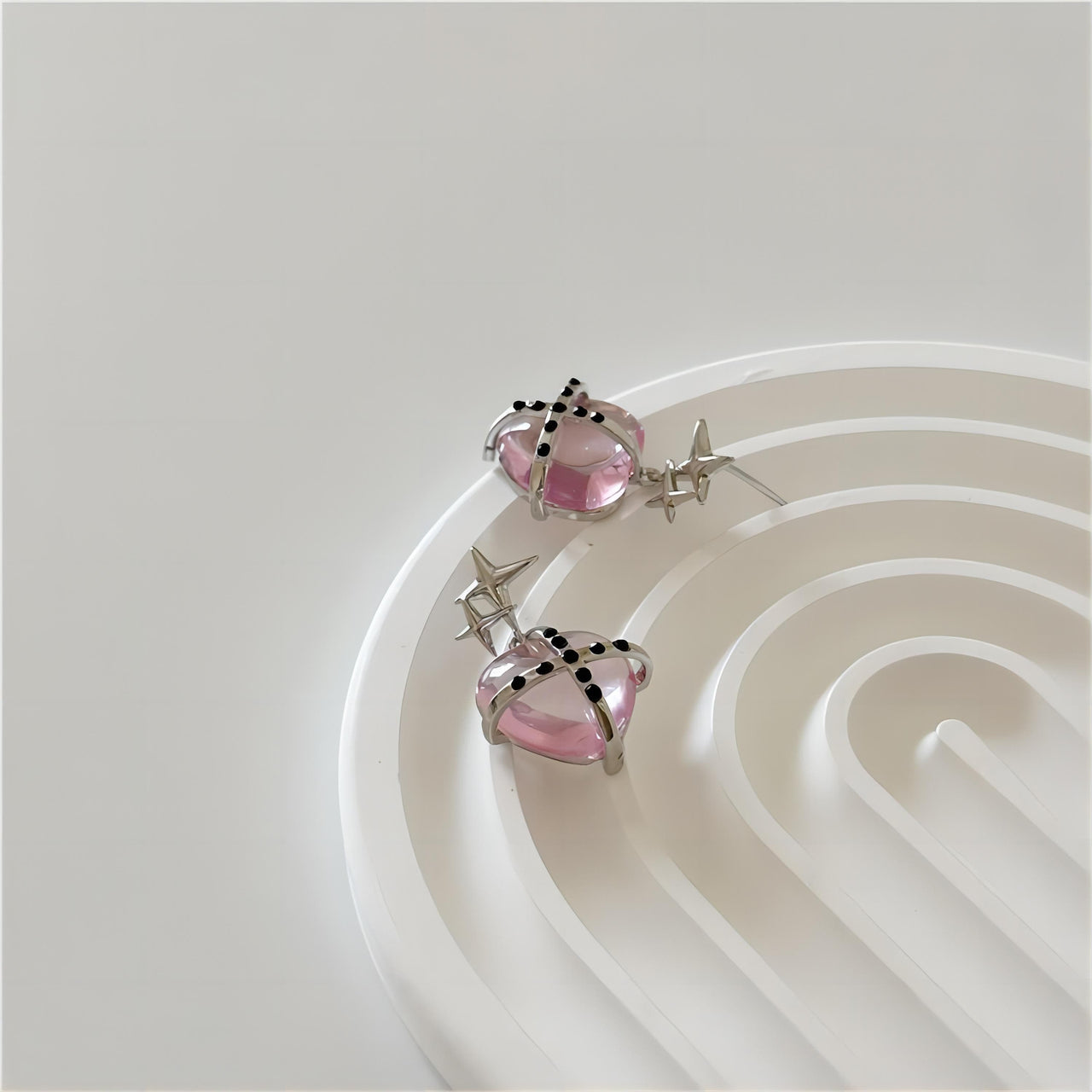 Pink Crystal Star Heart Dangle Earrings - ArtGalleryZen