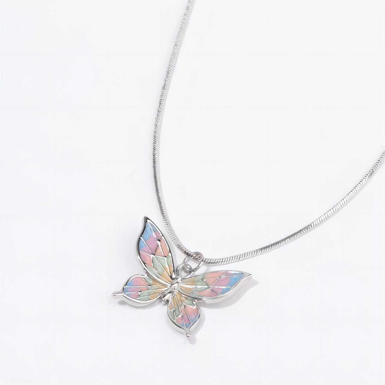 Pink Enamel Butterfly Necklace - ArtGalleryZen