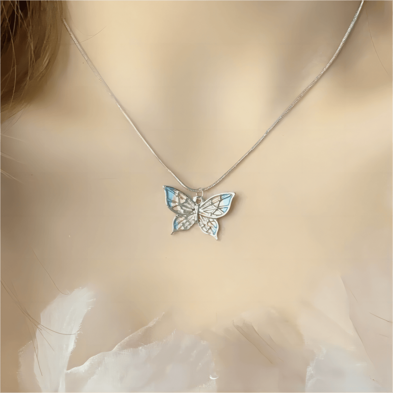 Pink Enamel Butterfly Necklace - ArtGalleryZen