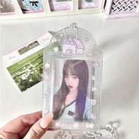 Thumbnail for Pink Heart House Transparent Glitter Kpop Keychain Photocard Holder - ArtGalleryZen