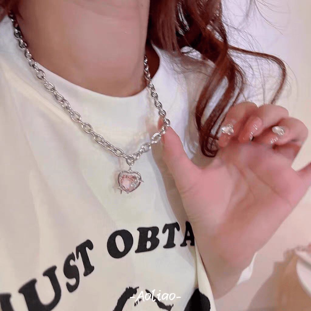 Pink Heart Star Necklace Earrings Set - ArtGalleryZen