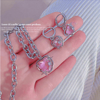 Thumbnail for Pink Heart Star Necklace Earrings Set - ArtGalleryZen