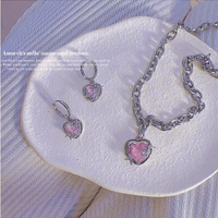 Thumbnail for Pink Heart Star Necklace Earrings Set - ArtGalleryZen