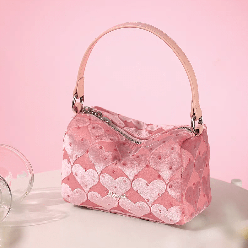 Pink Heart Velvet Tote Bag - ArtGalleryZen