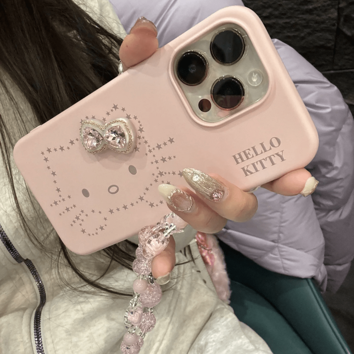 Pink Hello Kitty Rhinestone Bowknot iPhone Case With Crystal Chain - ArtGalleryZen