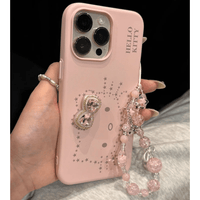 Thumbnail for Pink Hello Kitty Rhinestone Bowknot iPhone Case With Crystal Chain - ArtGalleryZen