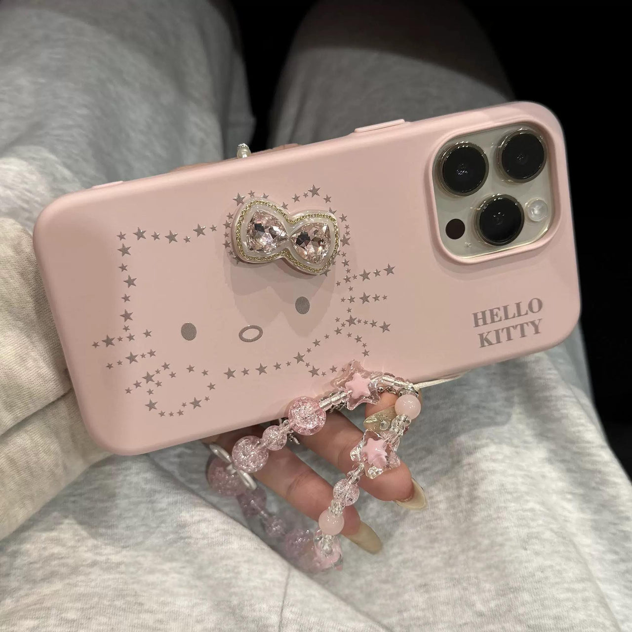Pink Hello Kitty Rhinestone Bowknot iPhone Case With Crystal Chain - ArtGalleryZen
