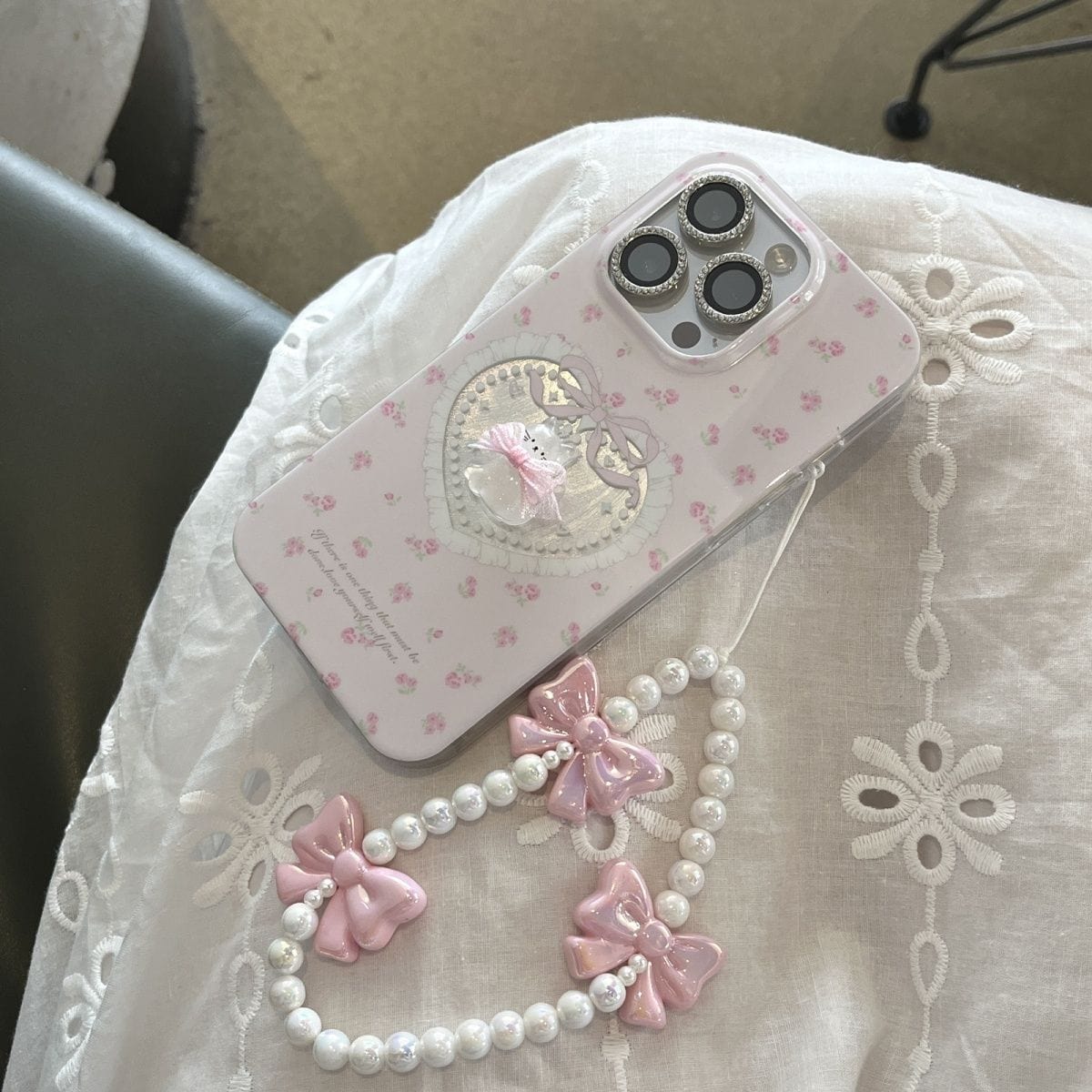 Pink Kitty Heart Bowknot Phone Charm iPhone Case - ArtGalleryZen