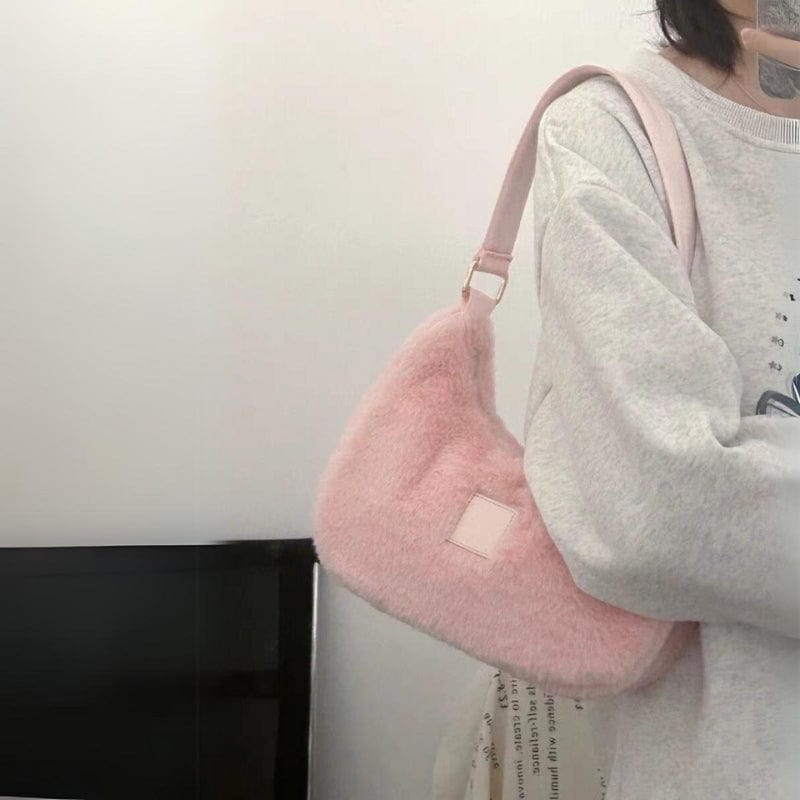 Pink Plush One Shoulder Tote Bag - ArtGalleryZen