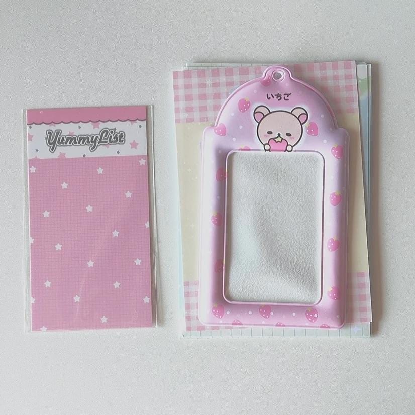 Pink Stawberry Rilakkuma Kpop Keychain Photocard Holder - ArtGalleryZen