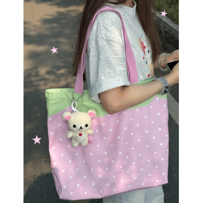 Pink Strawberry Canvas Casual Shoulder Bag - ArtGalleryZen