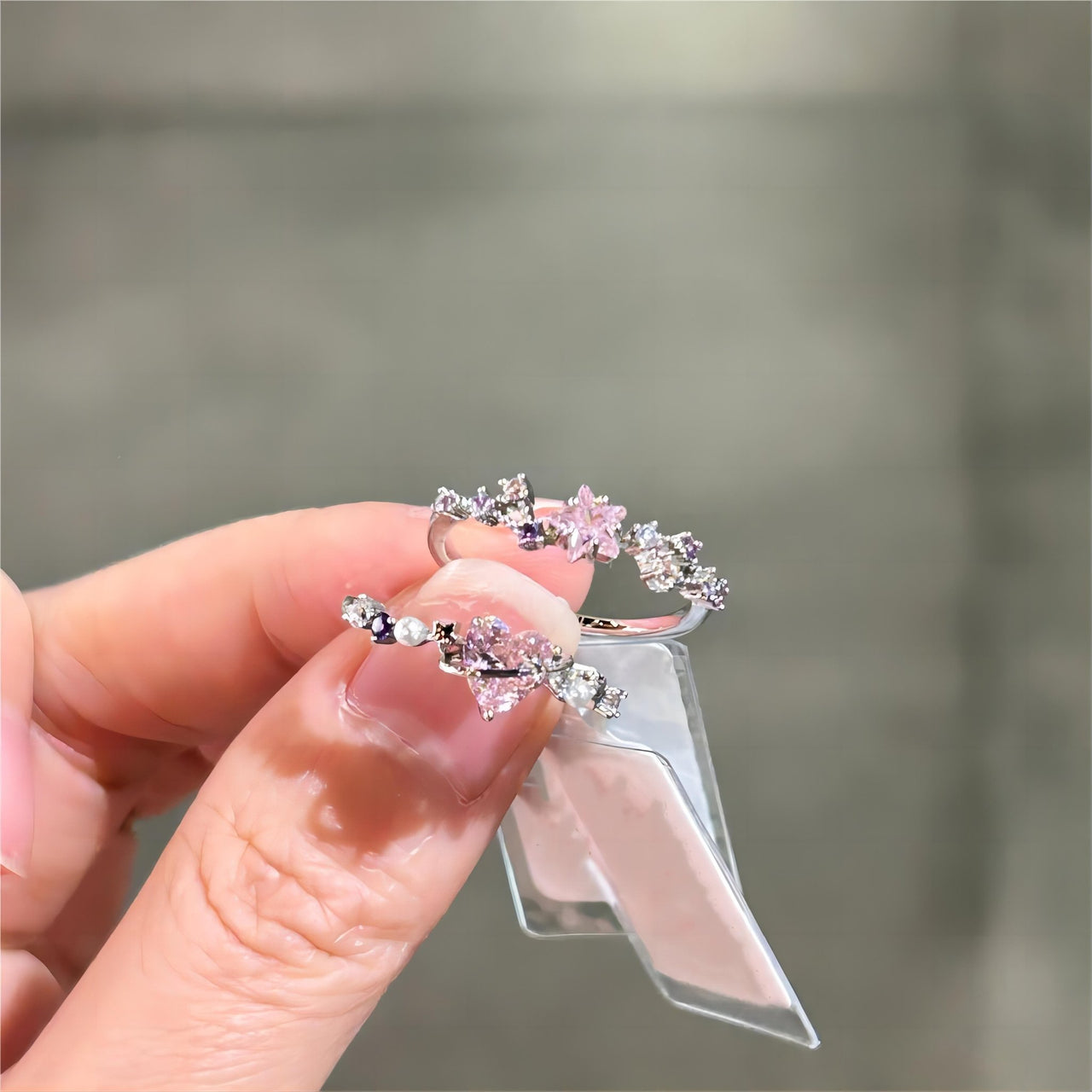 Pink Zirconia Star Heart Rings - ArtGalleryZen