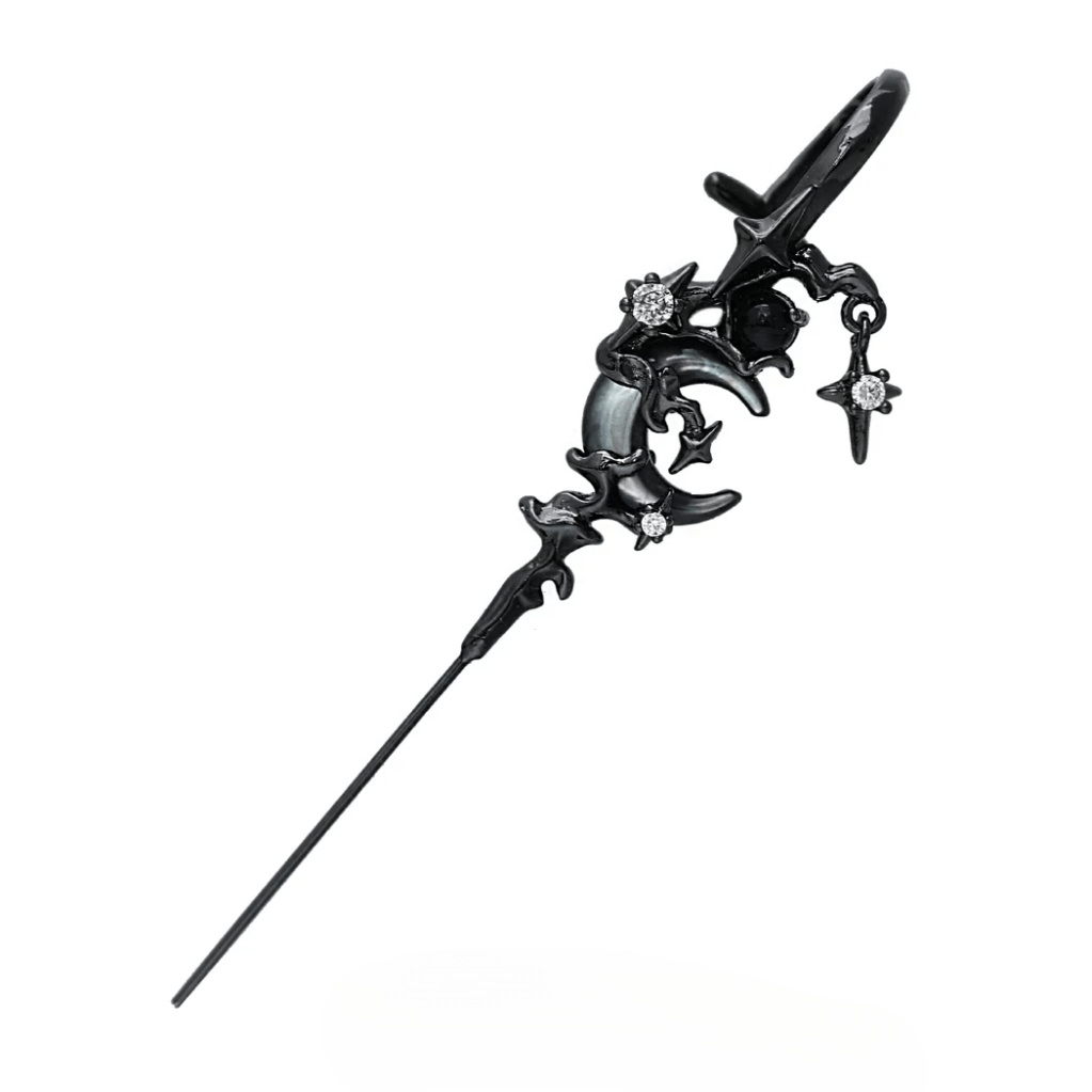 Punk CZ Inlaid Moon Star Rose Hook Needle Piercing Stud Earring - ArtGalleryZen