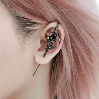 Thumbnail for Punk CZ Inlaid Moon Star Rose Hook Needle Piercing Stud Earring - ArtGalleryZen