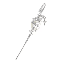 Thumbnail for Punk CZ Inlaid Moon Star Rose Hook Needle Piercing Stud Earring - ArtGalleryZen