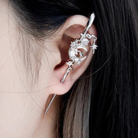 Thumbnail for Punk CZ Inlaid Moon Star Rose Hook Needle Piercing Stud Earring - ArtGalleryZen