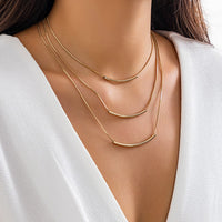 Thumbnail for Punk Layered Gold Silver Plated Curved Bar Snake Chain Necklace - ArtGalleryZen