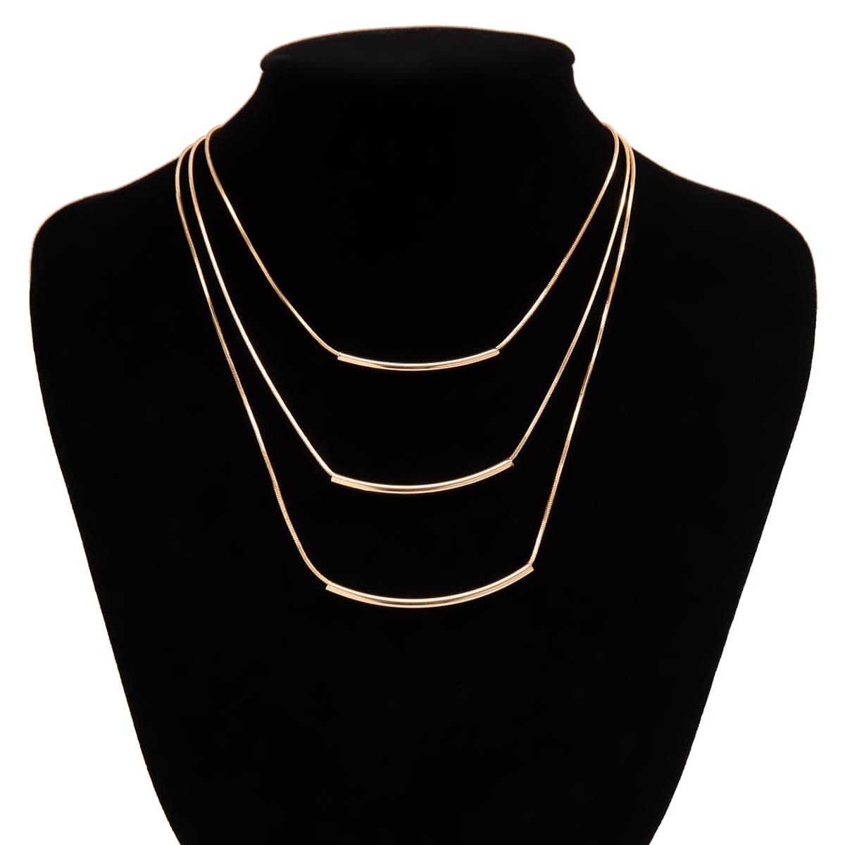 Punk Layered Gold Silver Plated Curved Bar Snake Chain Necklace - ArtGalleryZen