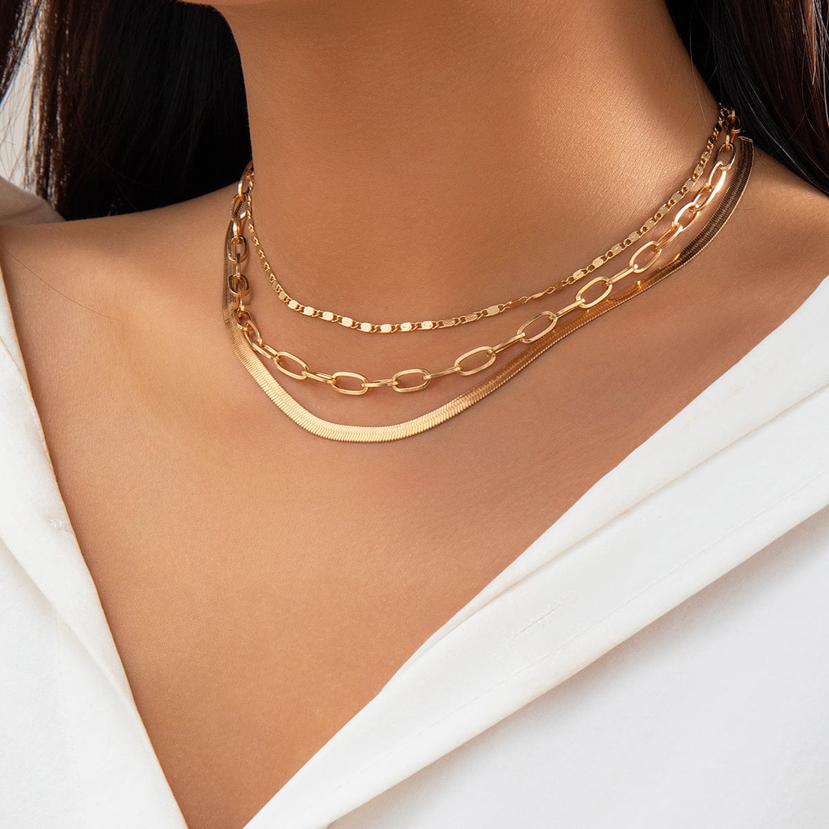 Punk Layered Gold Silver Plated Snake Chain Necklace Set - ArtGalleryZen