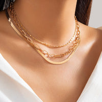 Thumbnail for Punk Layered Gold Silver Plated Snake Chain Necklace Set - ArtGalleryZen
