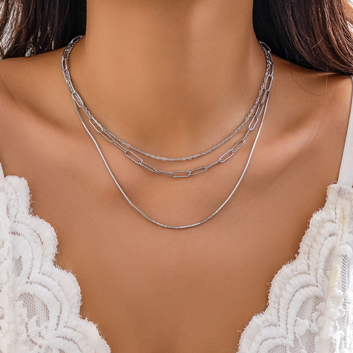Punk Layered Silver Plated Cable Chain Necklace Set - ArtGalleryZen