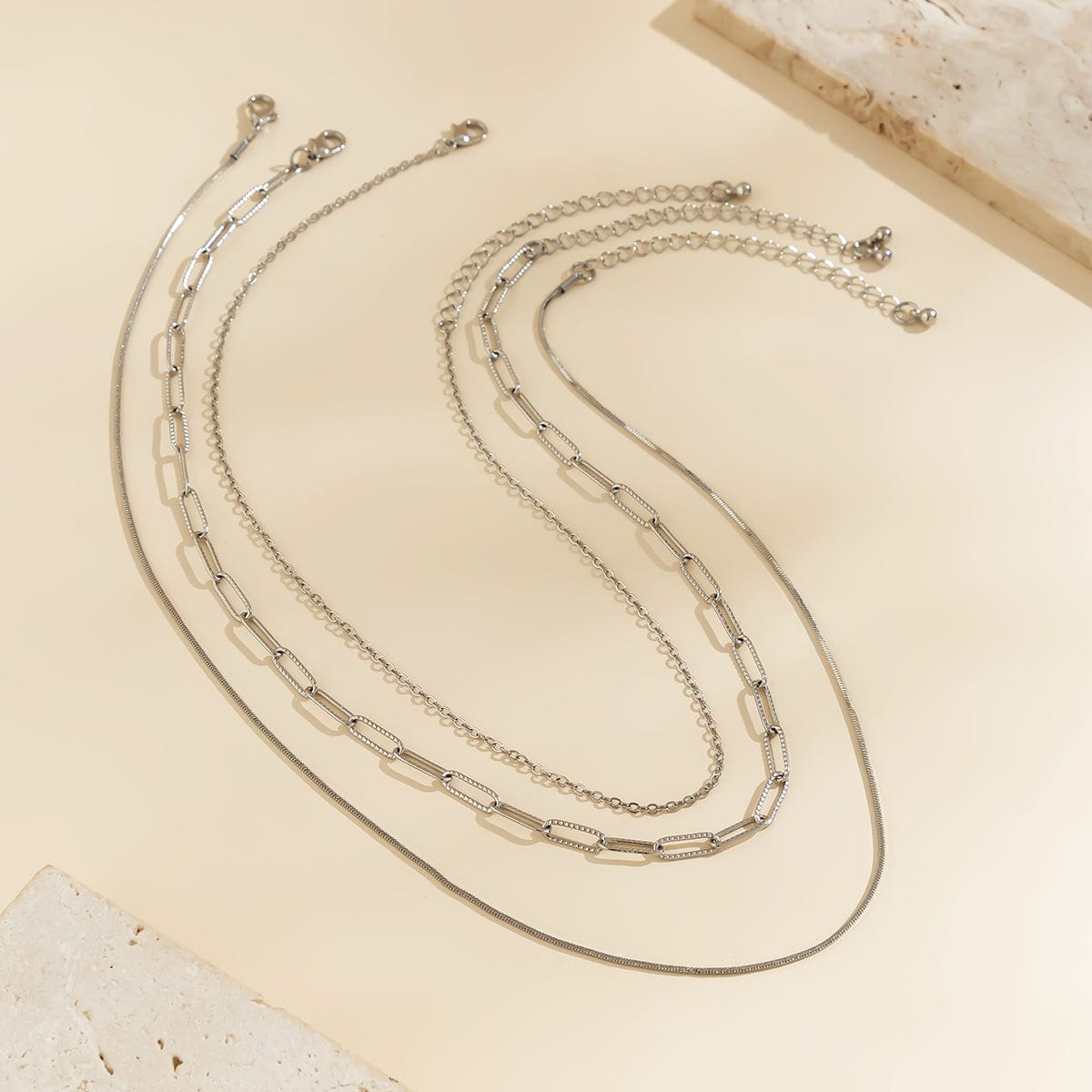 Punk Layered Silver Plated Cable Chain Necklace Set - ArtGalleryZen