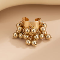 Thumbnail for Retro Chunky Tiger Stone Turquoise Pearl Tassel Wide Open Ring - ArtGalleryZen