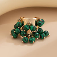 Thumbnail for Retro Chunky Tiger Stone Turquoise Pearl Tassel Wide Open Ring - ArtGalleryZen