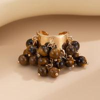 Thumbnail for Retro Chunky Tiger Stone Turquoise Pearl Tassel Wide Open Ring - ArtGalleryZen