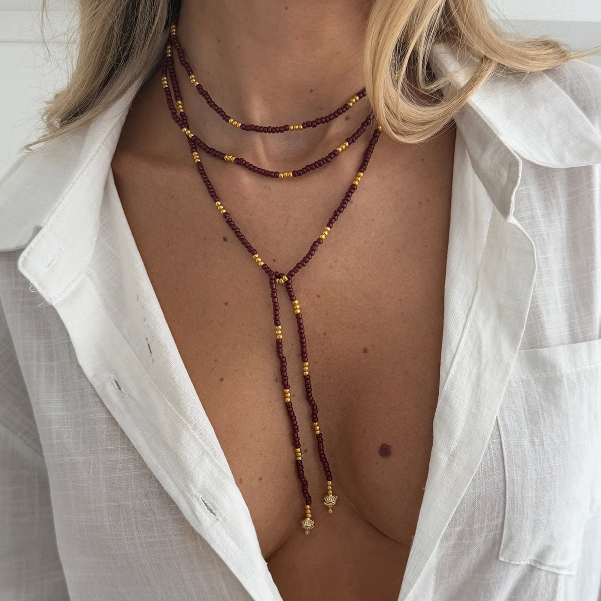 Retro Seed Beaded Long Chain Necklace - ArtGalleryZen