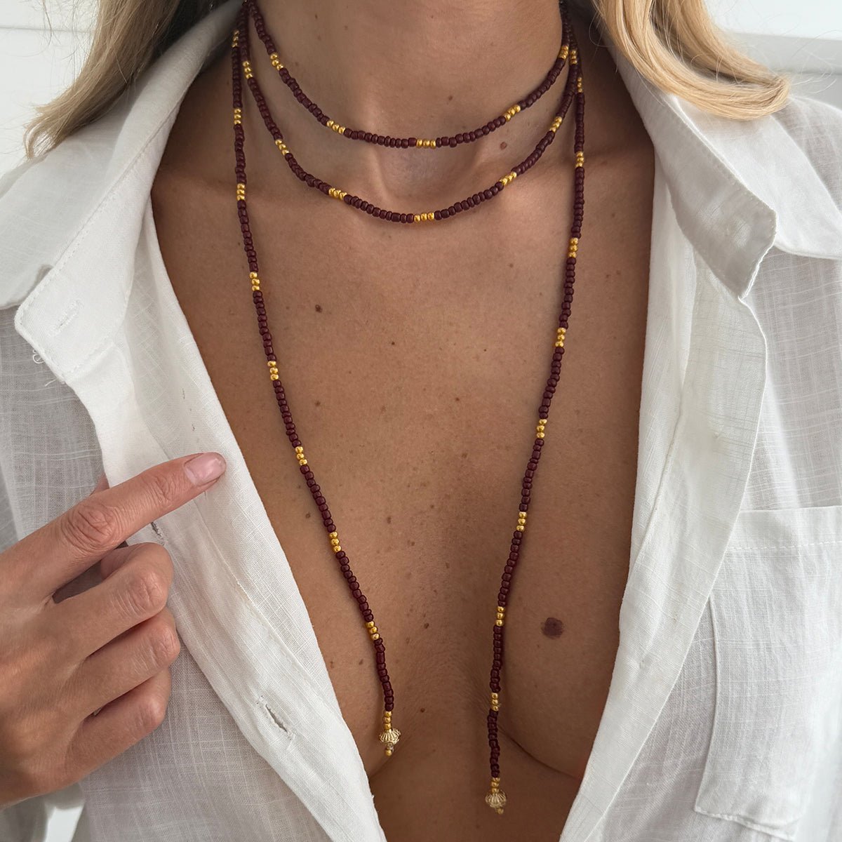 Retro Seed Beaded Long Chain Necklace - ArtGalleryZen