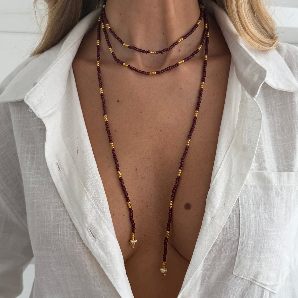 Retro Seed Beaded Long Chain Necklace - ArtGalleryZen