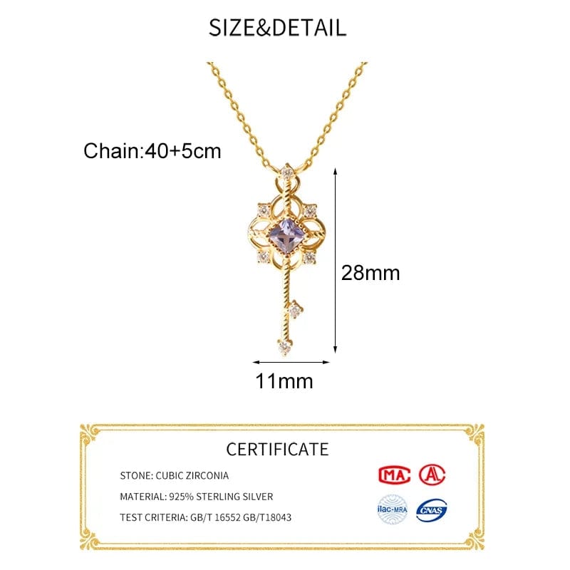S925 Sterling Silver CZ Inlaid Key Pendant Necklace - ArtGalleryZen