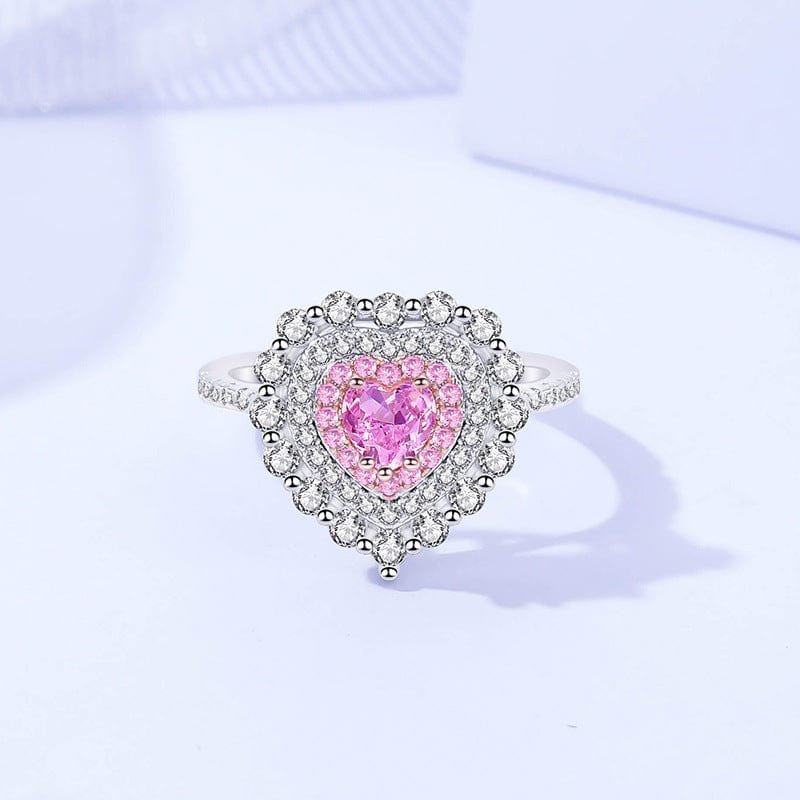 Rings For Women 925 Sterling Fine Jewelry Pink Heart Cubic