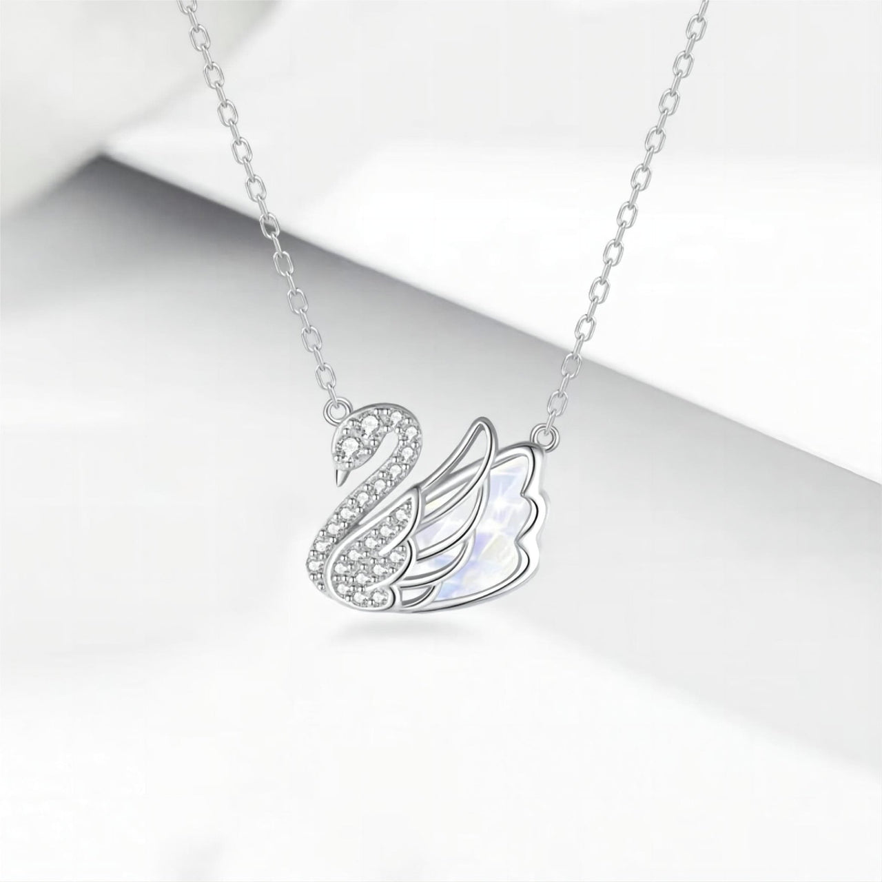 S925 Sterling Silver Swarovski Crystal Swan Pendant Necklace - ArtGalleryZen