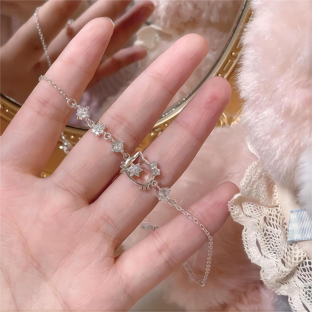 Sanrio Kuromi Kawaii Hello Kitty Charm Solid 925 Silver Bracelet