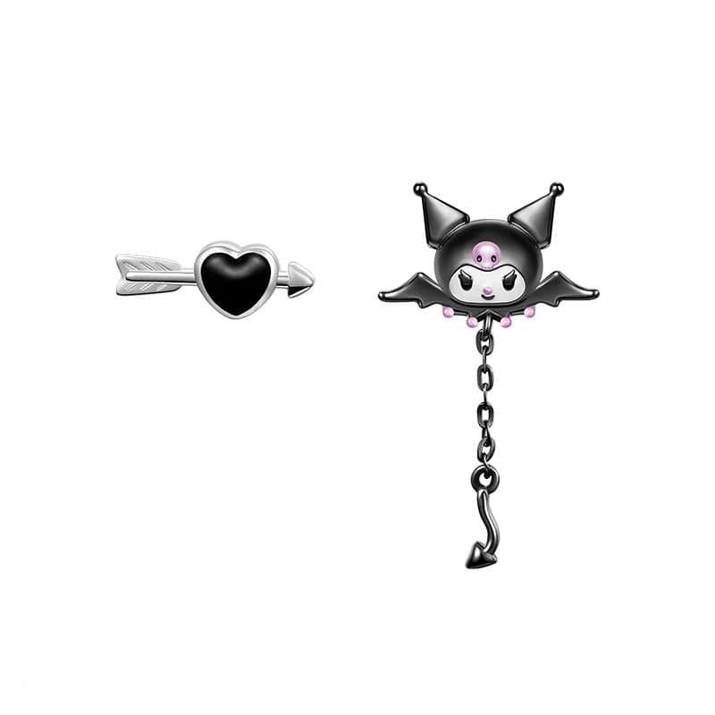 Sanrio Enamel Arrow Heart Devil Kuromi Earrings - ArtGalleryZen